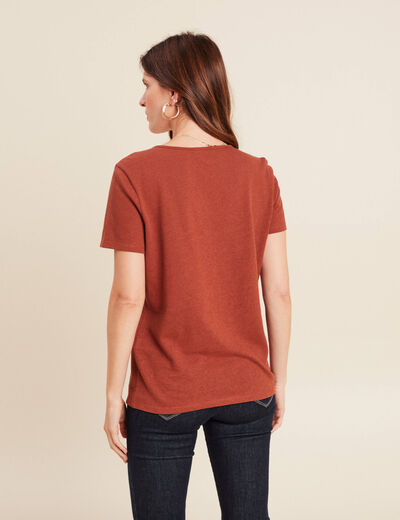 T-shirt manches courtes col en V marron foncé femme