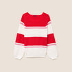 Pull droit col rond en coton ecru femme