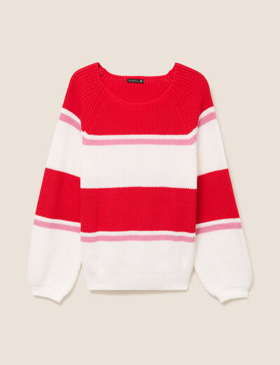 Pull droit col rond en coton ecru femme