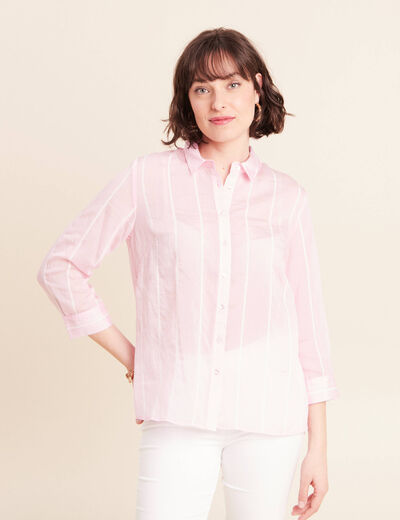Chemise ample manches 3/4 col chemise rose femme