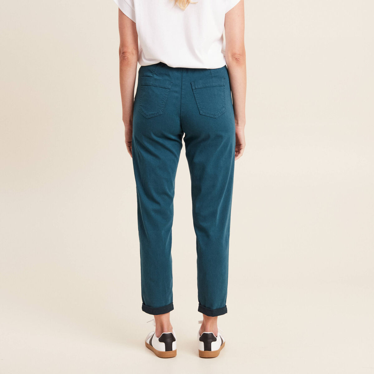 Pantalon coupe mom 7/8&egrave;me bleu canard femme