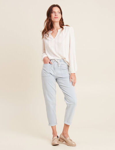 Jean large à coulisse denim bleach femme