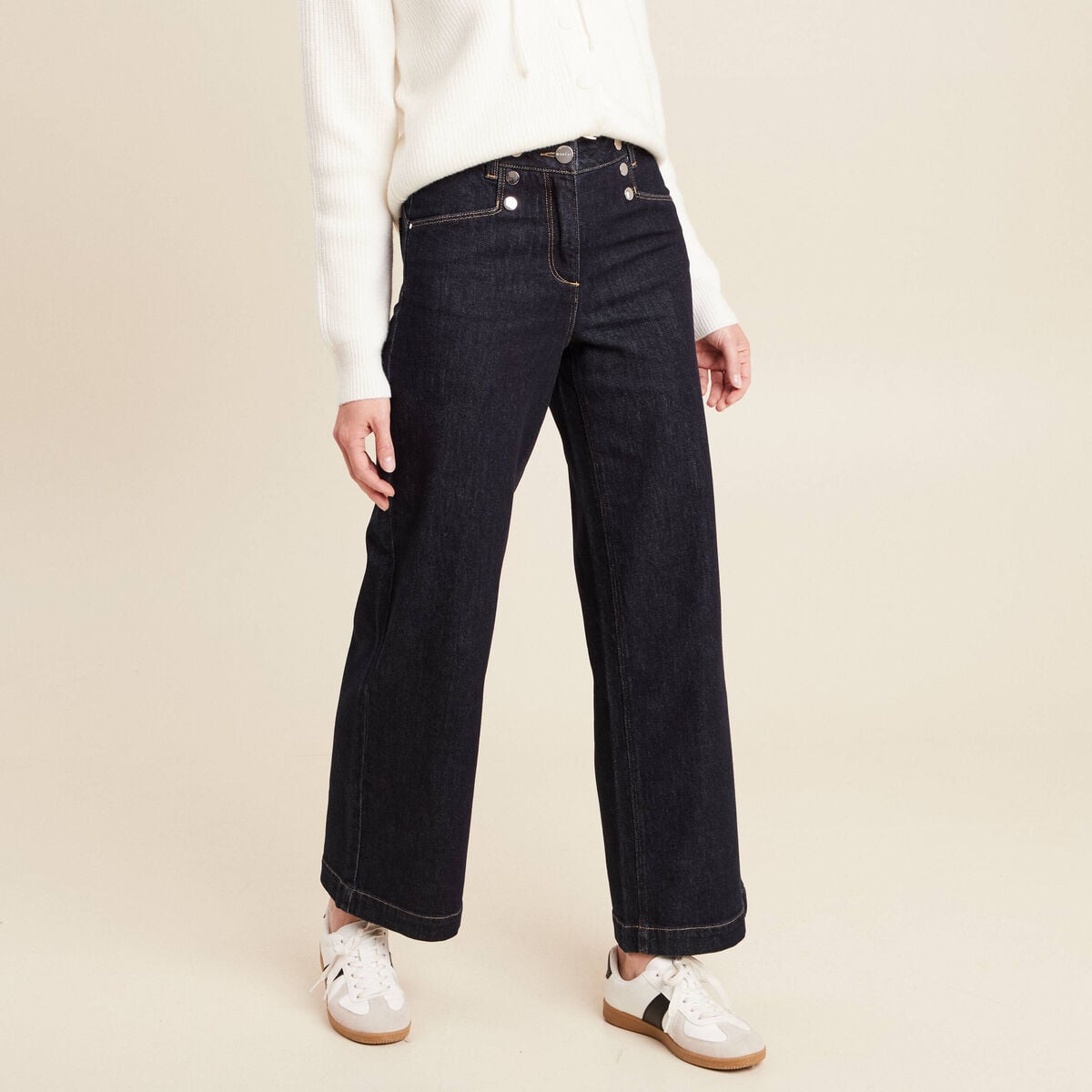 Jean large &agrave; pont denim brut femme