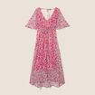Robe longue &eacute;vas&eacute;e col v manches coudes rose femme