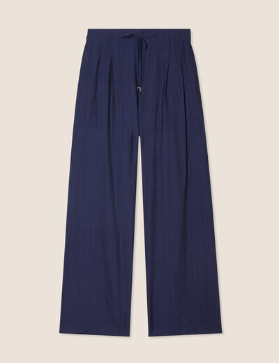 Pantalon taille haute bleu marine femme