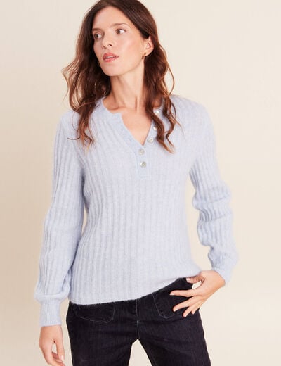 Pull col tunisien denim snow gris femme