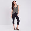 Pantacourt droit taille haute noir femme
