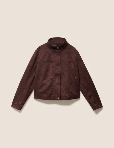 Veste col montant doubl&eacute;e marron fonc&eacute; femme