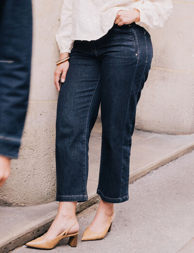 Jean droit taille haute 7/8&egrave;me denim brut femme