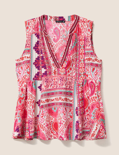 Blouse ample sans manches col v rose femme