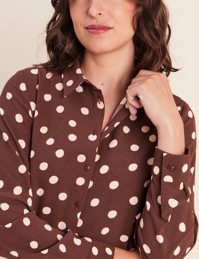 Chemise fluide manches longues marron femme