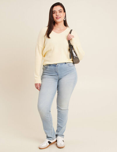 Jean ajusté taille standard long denim baby bleu femme