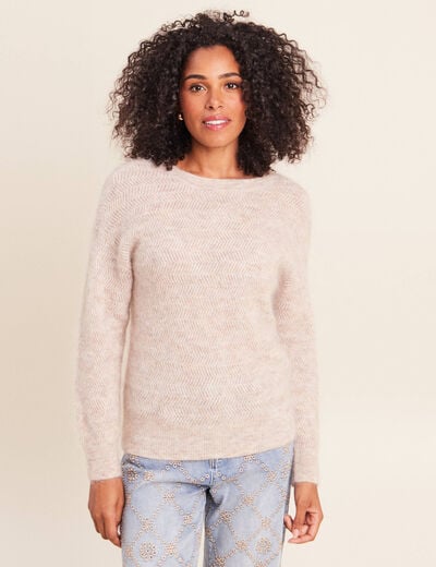 Pull droit col rond manches longues creme femme
