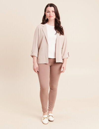 Veste longue droite col tailleur gris clair femme