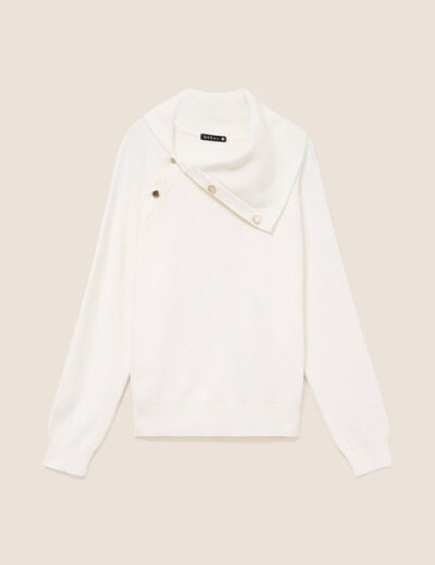 Pull droit col montant manches longues ecru femme