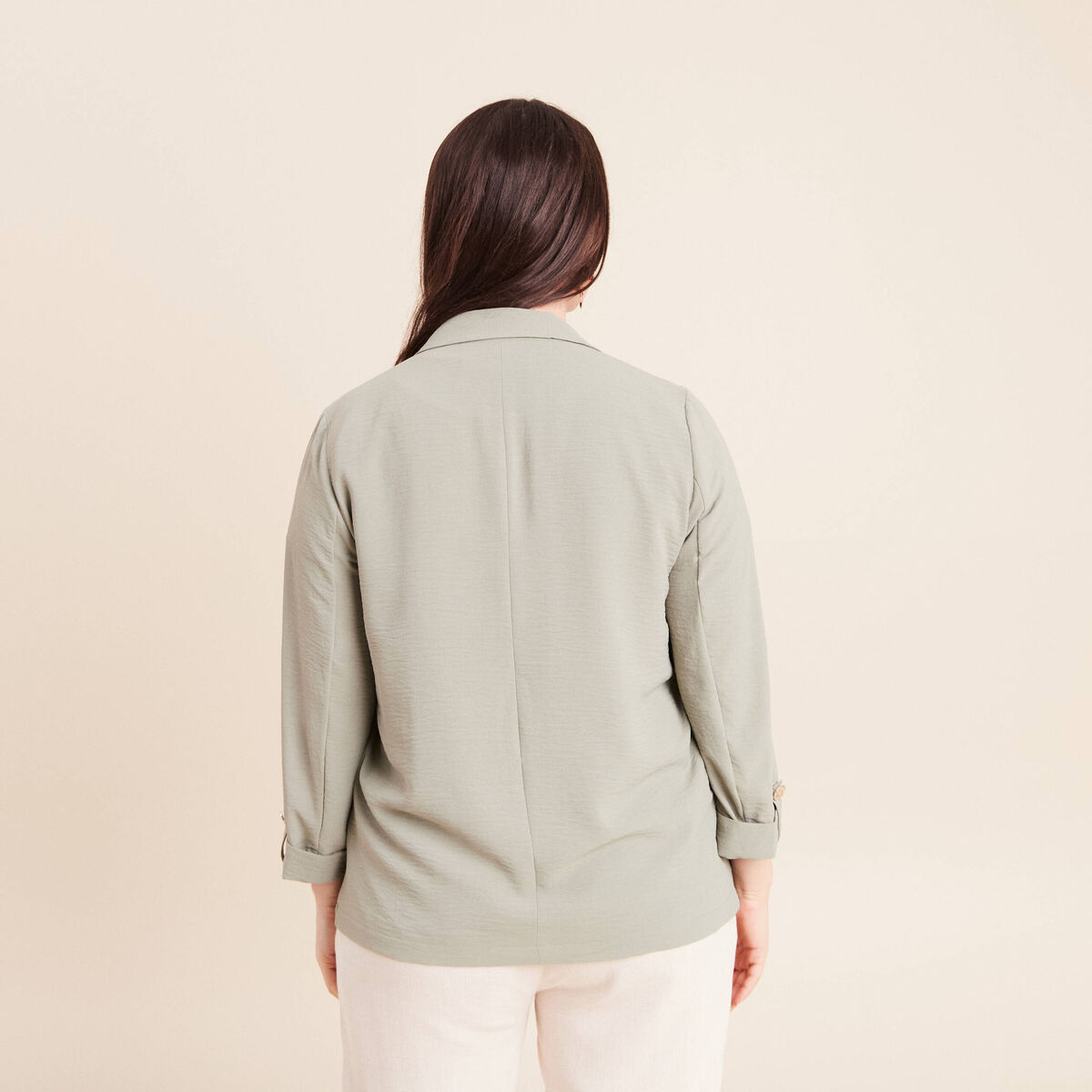 Veste longue droite col tailleur vert clair femme