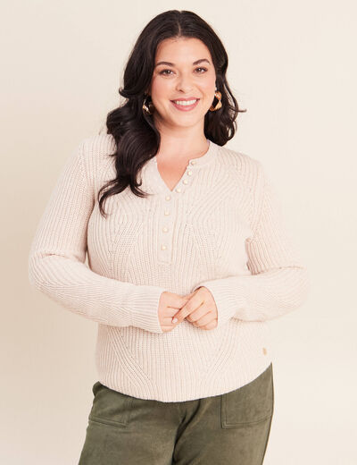 Pull manches longues creme femme