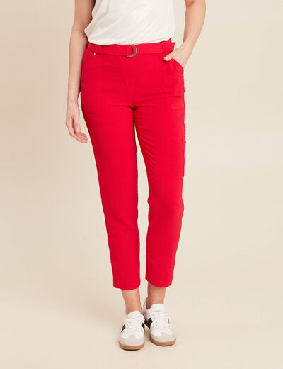 Pantalon flou ceinturé rouge femme