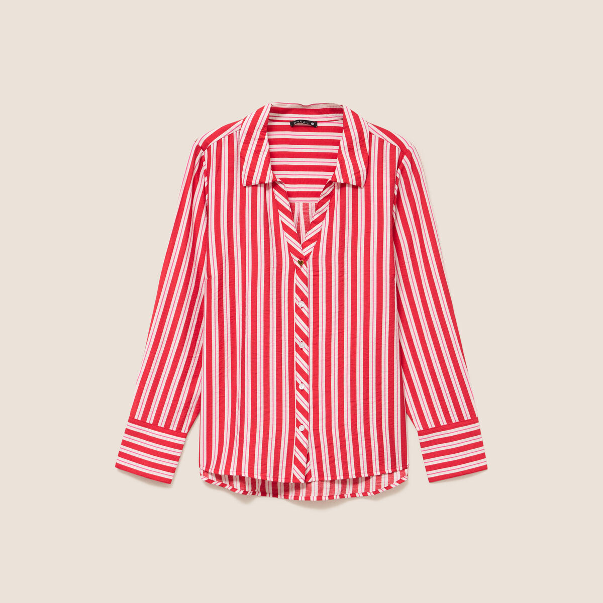 Chemise droite longue fluide col chemise rouge femme