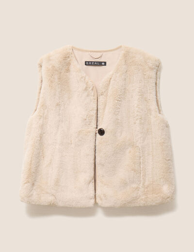 Veste sans manches fausse fourrure ecru femme