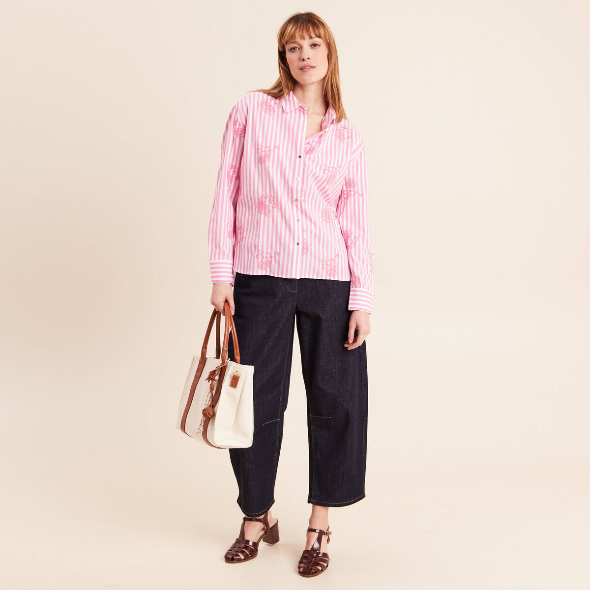 Chemise manches longues fluide rose femme