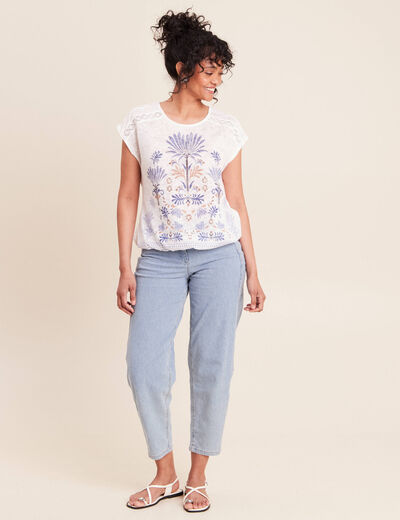 T-shirt col rond manches courtes ecru femme