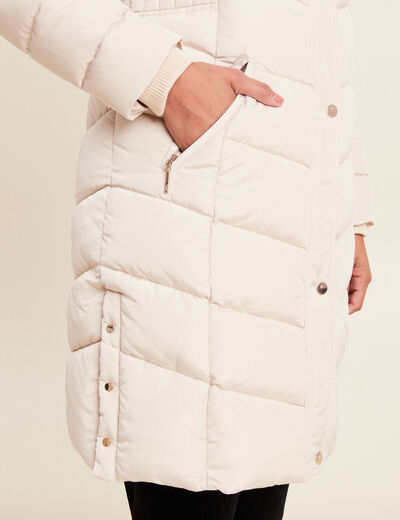 Doudoune déperlante longue à capuche beige femme
