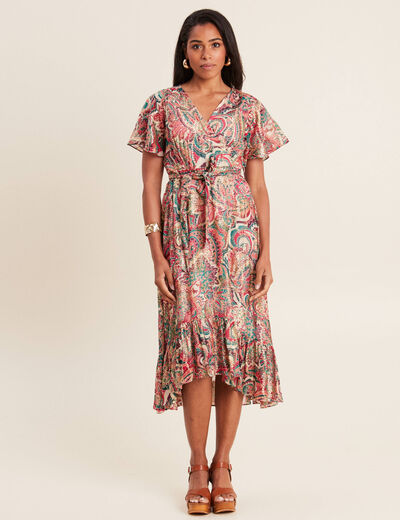 Robe longue évasée fluide rose femme