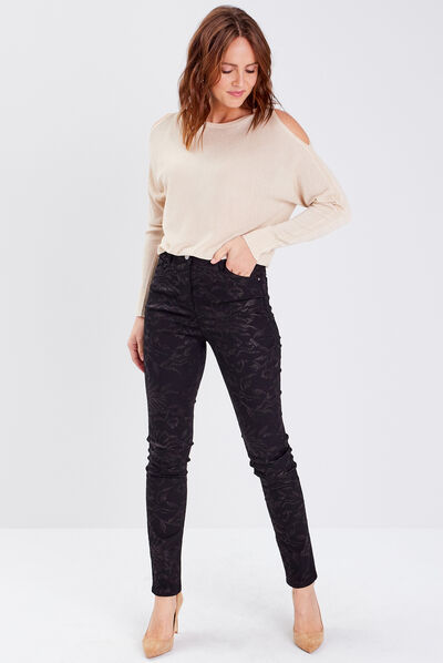 Pantalon ajusté denim noir femme