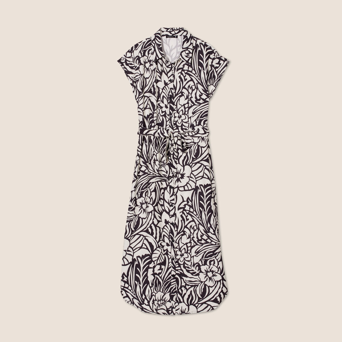 Robe chemise midi ceinturée noir femme