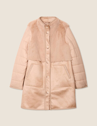 Manteau long su&eacute;dine sable femme