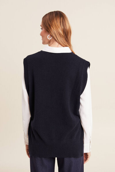 Pull sans manches bleu foncé femme