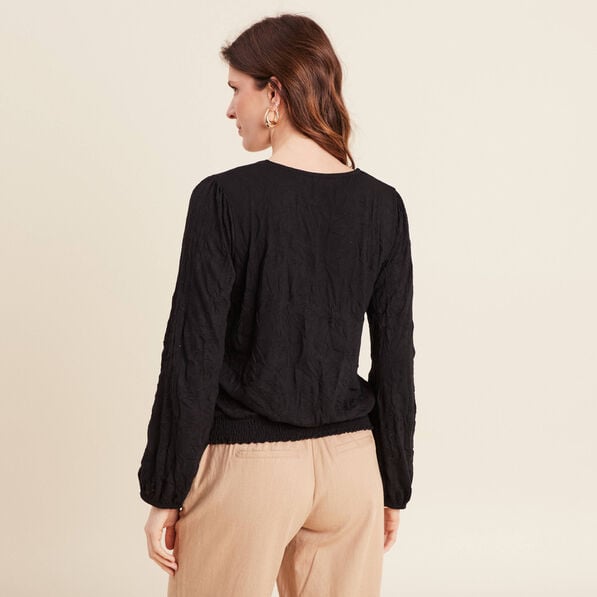 top droit col v manches longues noir femme Top droit col V manches longues noir femme