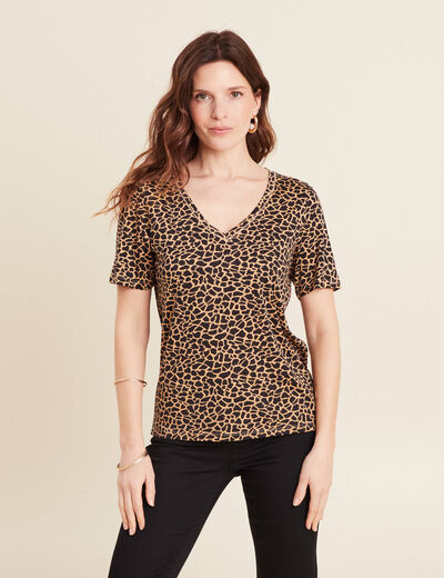 T-shirt col V manches courtes noir femme