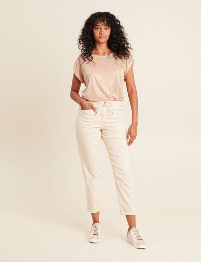 Pantalon coupe droite à coulisse ivoire femme