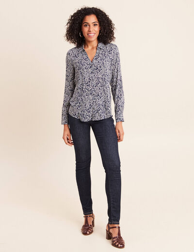 Chemise cintr&eacute;e manches longues bleu femme