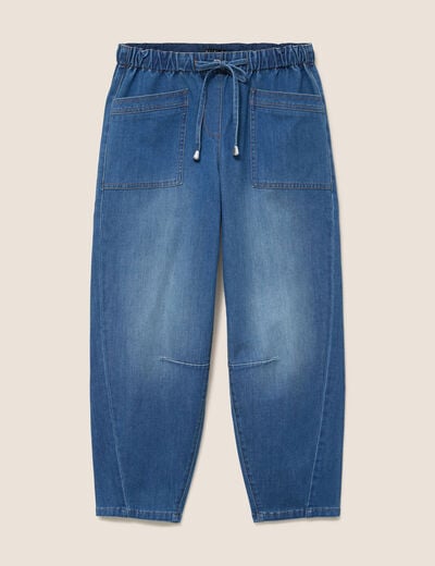 Pantalon mom 7/8&egrave;me en coton denim stone femme
