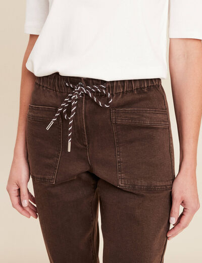 Jean large à coulisse marron foncé femme