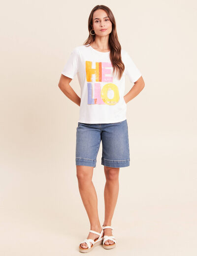 T-shirt col rond manches courtes blanc femme