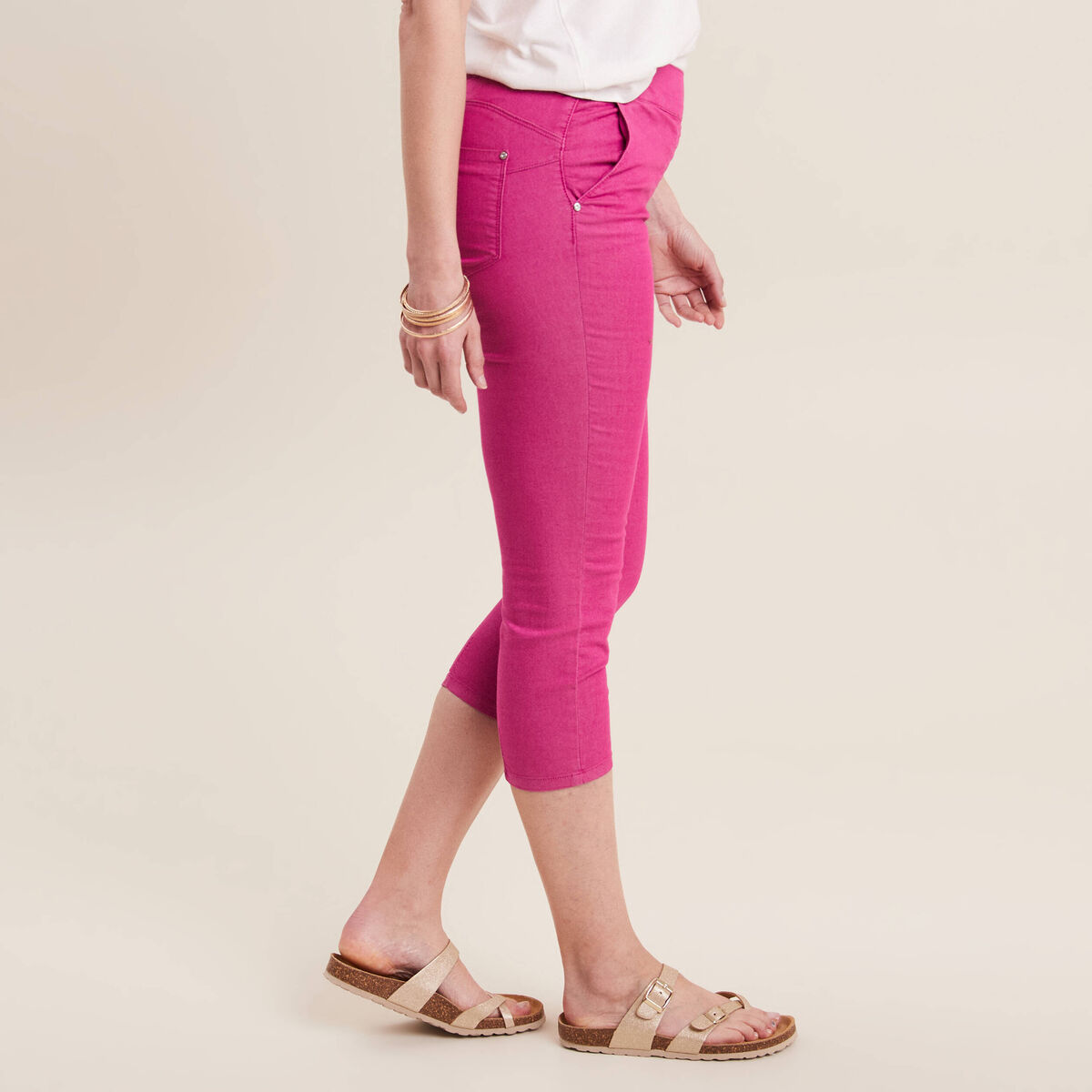 Pantacourt ajusté taille haute rose fushia femme