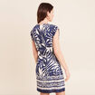 Robe droite courte col V manches courtes bleu femme