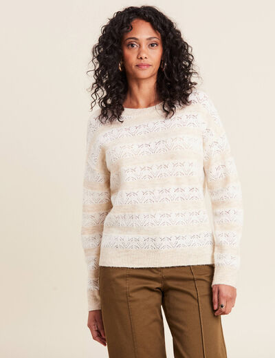Pull manches longues ajouré beige femme