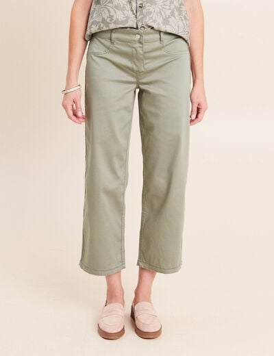 Pantalon droit 7/8&egrave;me taille bascul&eacute;e gris femme