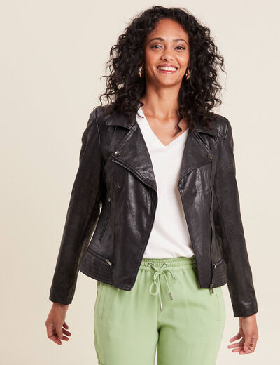 Veste esprit motard zippée noir femme