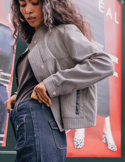 Veste col montant doubl&eacute;e marron femme