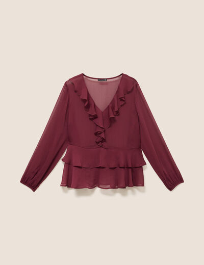 Blouse ample en voile manches longues prune femme