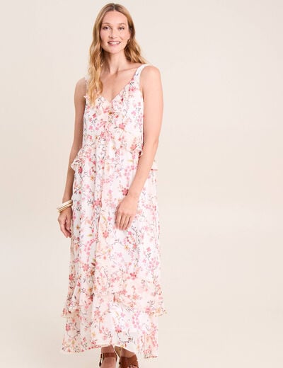 Robe longue &eacute;vas&eacute;e sans manches doubl&eacute;e multicolore femme