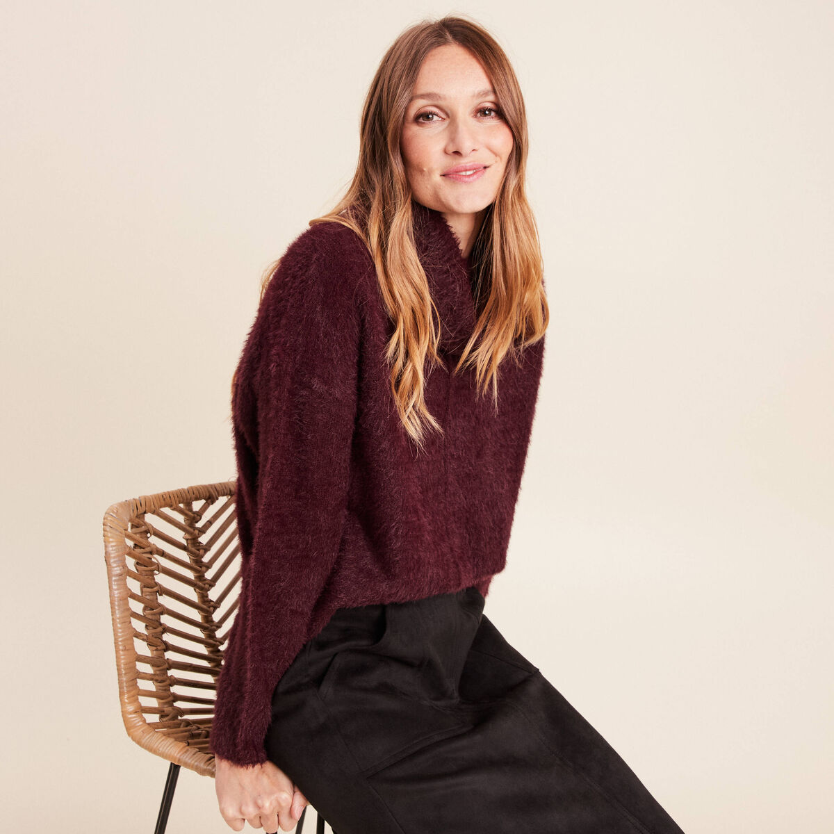 Pull manches longues bordeaux femme