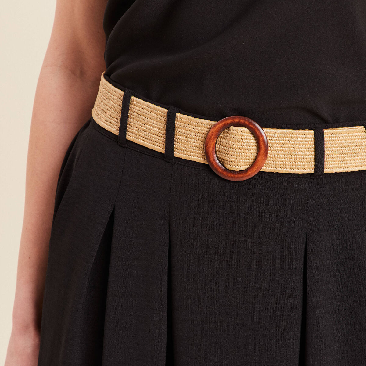 Jupe longue &eacute;vas&eacute;e ceintur&eacute;e noir femme