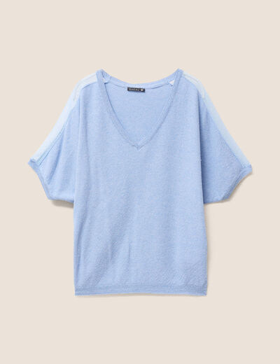 Pull manches courtes plumetis bleu ciel femme